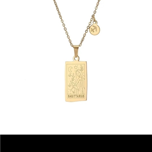NEW 18K Gold Plated Sagittarius Zodiac Sign Rectangle Pendant Necklace - Picture 3 of 7